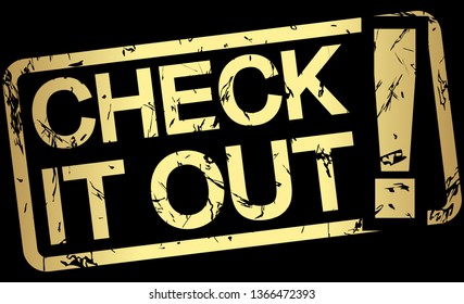 gold grunge stamp with frame, big exclamation mark and text CHECK IT OUT