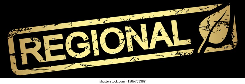gold grunge stamp with frame, big leaf and text REGIONAL