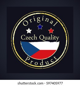 Gold grunge stamp with the text Czech quality and original product. Label contains Czech flag.