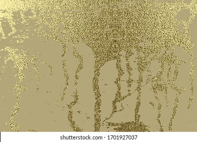 Gold grunge texture to create distressed effect. Patina scratch, cracks golden elements. Vintage abstract illustration. Surface Crack . Overlay distress grain graphic design