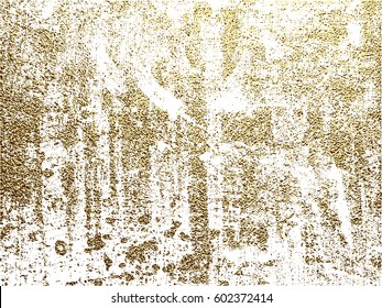 Gold grunge texture to create distressed effect. Patina scratch golden elements. Vintage abstract illustration. Bright sketch surface . Overlay distress grain graphic design.