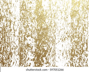 Gold grunge texture with distressed effect. Patina scratch golden elements. Vintage background. Bright sketch surface. Vector illustration.