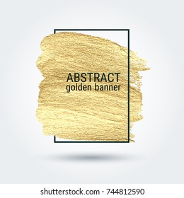 Gold grunge texture in a frame. Vector abstract image. Smear with an artistic brush. A brilliant festive pattern. Light background. A high resolution.