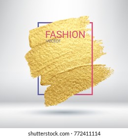 Gold grunge texture. Smears with an artistic brush. Brilliant shiny patterns. Brushstroke. Light background. Vector abstract image. A high resolution. 