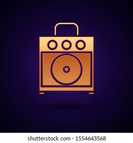 Gold Guitar amplifier icon isolated on dark blue background. Musical instrument.  Vector Illustration