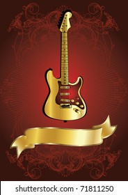 gold guitar with golden ribbon