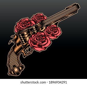 Una pistola de oro con rosa. Vector premium