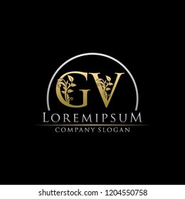 Gold GV Letter logo With Classy Floral Leaf Design