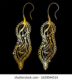 Gold Gypsy Earrings on a black background, Boho, Belly dancing jewelry