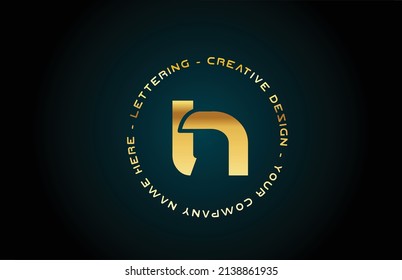 gold H alphabet letter logo icon design with text. Golden creative template for company and business with circle