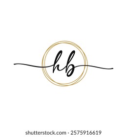 Gold H B Initial Script Letter Beauty Logo Template