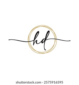 Gold H D Initial Script Letter Beauty Logo Template