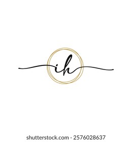 Gold I H Initial Script Letter Beauty Logo Template