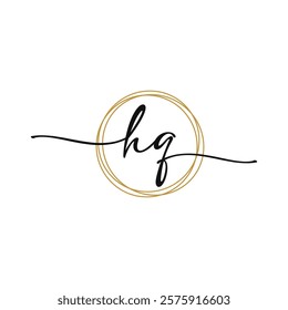 Gold H Q Initial Script Letter Beauty Logo Template