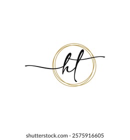 Gold H T Initial Script Letter Beauty Logo Template