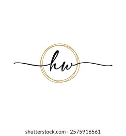 Gold H W Initial Script Letter Beauty Logo Template