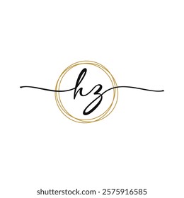 Gold H Z Initial Script Letter Beauty Logo Template