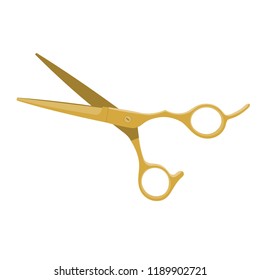 Gold Hair Scissors. Isolated On White. Vector Illustration.