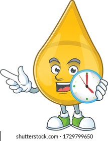 Gold hair serum mascot design concept holding a circle clock