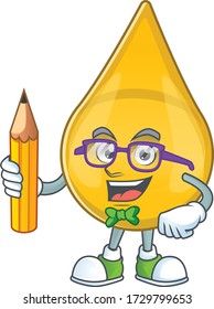 Gold hair serum student cartoon character studying with pencil