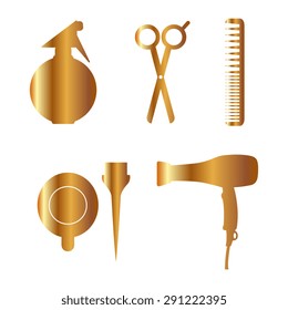 Gold Hairdressing icon set. Vector 