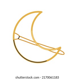 Gold hairpin in the shape of a crescent. Hair accessories, beauty design. Women's salon concept. Flat design, hand drawn, cartoon.