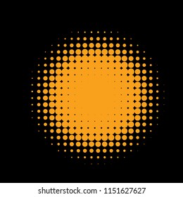 Gold halftone circles, halftone dots pattern, vector. Golden dots on black background. Monochrome half-tone. Circle halftone Dots, Gold Dotwork Engraving Pattern, Fine Radial Gradient For Your Design.
