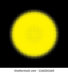 Gold halftone circles, halftone dots pattern, vector. Golden dots on black background. Monochrome half-tone. Circle halftone Dots, Gold Dotwork Engraving Pattern, Fine Radial Gradient For Your Design.