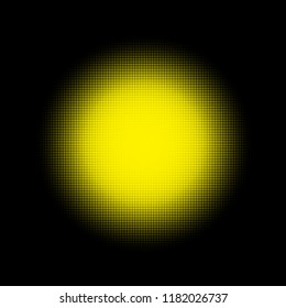 Gold halftone circles, halftone dots pattern, vector. Golden dots on black background. Monochrome half-tone. Circle halftone Dots, Gold Dotwork Engraving Pattern, Fine Radial Gradient For Your Design.