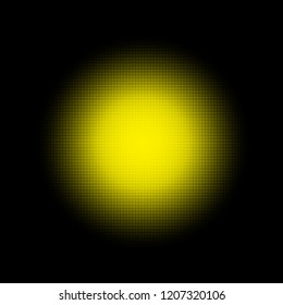 Gold halftone circles, halftone dots pattern, vector. Golden dots on black background. Monochrome half-tone. Circle halftone Dots, Gold Dotwork Engraving Pattern, Fine Radial Gradient For Your Design.