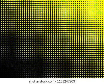 Gold halftone dots. Golden geometric gradient for pop art designs. Geometric vintage monochrome fade wallpaper. Pop art print. Dotted geometric retro pattern. Comic halftone background.