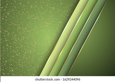 Gold halftone dots and inclined ribbon stripes banner vector design. Stylish business background template. Poly gradient shapes with metallic glossy edge lines. Blank banner layout design.