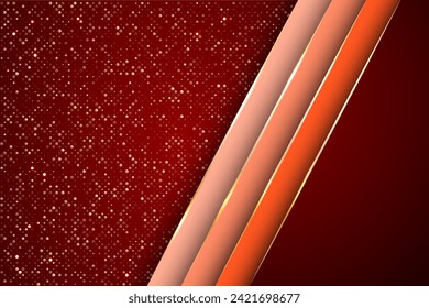 Gold halftone dots and inclined ribbon stripes banner vector design. Luxury banner background template. Futuristic cover graphic design. Gold metallic edge lines, gradient overlapping shapes.