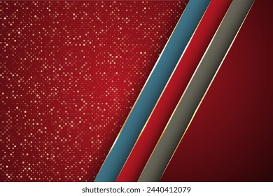 Gold halftone dots and inclined ribbon stripes banner vector design. Stylish poster background template. Gold metallic edge lines, gradient overlapping shapes. Creative digital illustration.