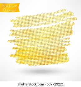 Gold halftone element, banner, texture.  Dotted yellow texture isolated on white. Vector illustration.