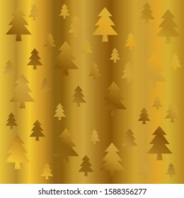gold halftone gradient background with metal reflecting Christmas trees