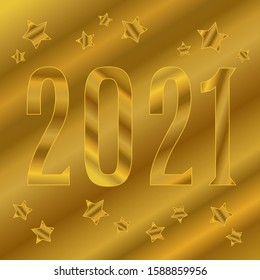 gold halftone gradient background with metal reflecting Christmas numbers 2021 and stars