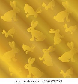 gold halftone gradient background with metal reflecting Easter bunny