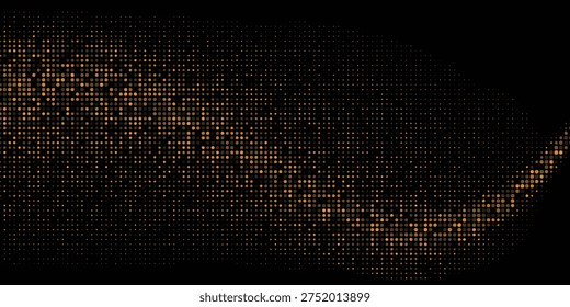 Gold halftone on black background. Vector golden glitter with dotted sparkles or halftone shine pattern texture Pop Art 