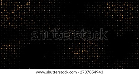 Gold halftone on black background. Vector golden glitter with dotted sparkles or halftone shine pattern texture Pop Art 