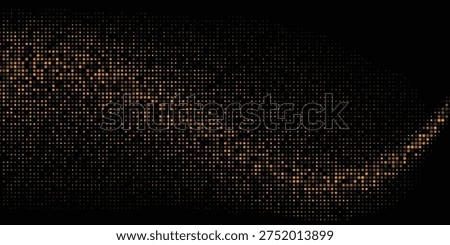 Gold halftone on black background. Vector golden glitter with dotted sparkles or halftone shine pattern texture Pop Art 