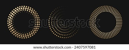 Gold Halftone round frame design. Round luxury logo abstract golden ring emblem geometric background