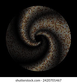 Gold Halftone round frame. Golden luxury Halftone circle logo. Dots emblem. Dotted texture border. Vector illustration isolated on white background.