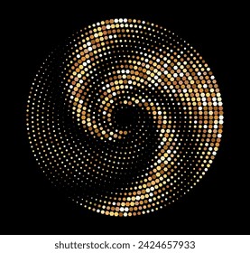 Gold Halftone round frame. Golden luxury Halftone circle logo. Dots emblem. Dotted texture border. Vector illustration isolated on white background.