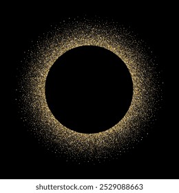 Gold Halftone round frame. Golden luxury dotted circle, sun eclipse. Dotted texture border. Vector illustration. 