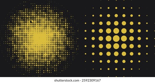 Gold Halftone round frame. Golden luxury Halftone circle logo. Dots emblem. Dotted texture border. modern background