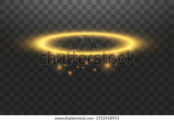 Gold halo angel ring. Isolated on black\
transparent background, vector\
illustration