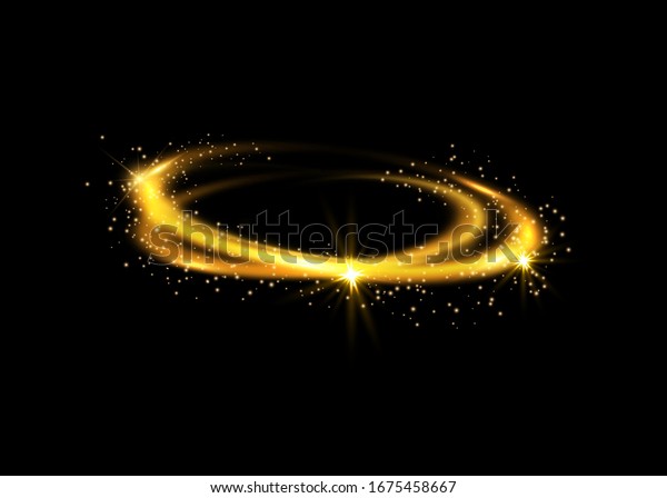金の光輪の天使の輪 黒い背景または透明な背景に ベクターイラスト 金色の二重明るい環のサントアウロアアイコン のベクター画像素材 ロイヤリティフリー 1675458667