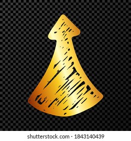 Gold hand drawn arrow. Sketch of gold doodle arrow isolated on dark transparent background. Vector illustration.
