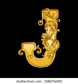 gold hand drawn baroque letter J